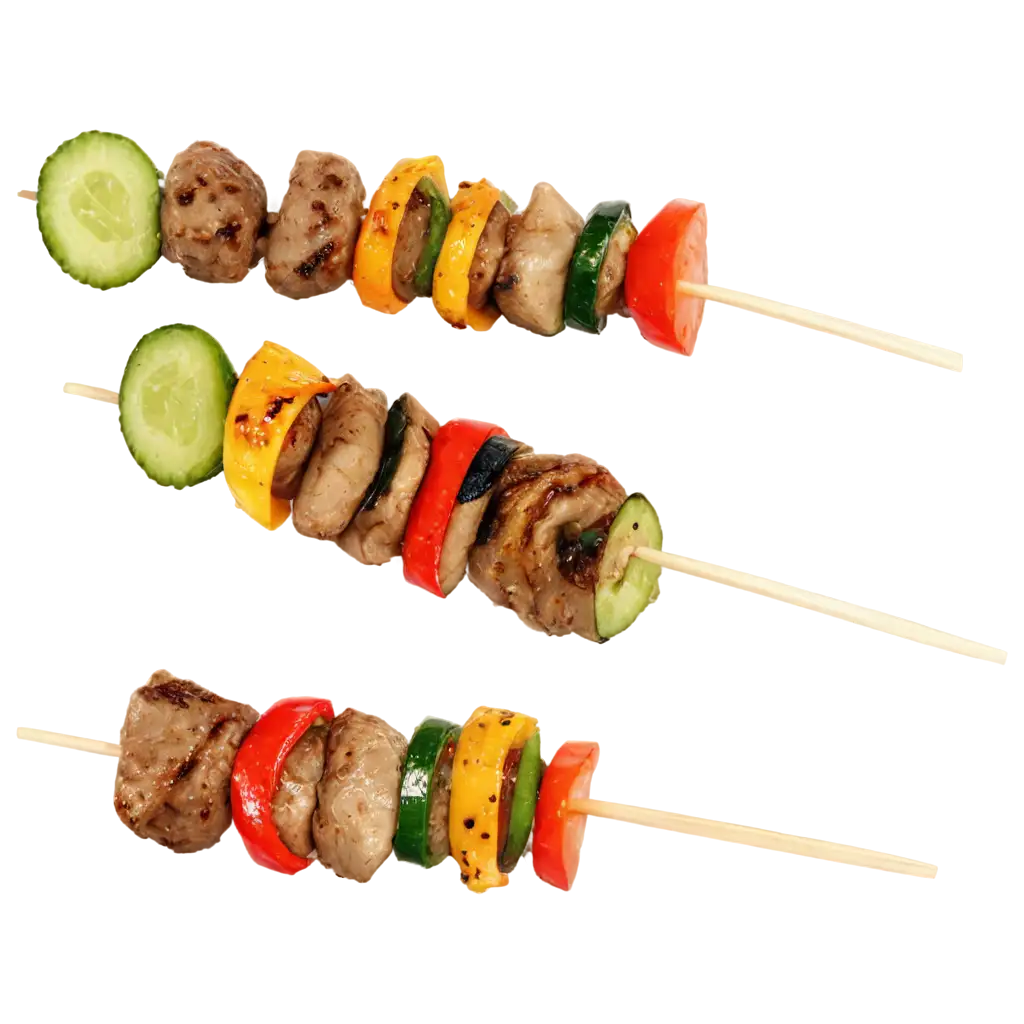 Delicious shish kebabs with vegetables isolated on white