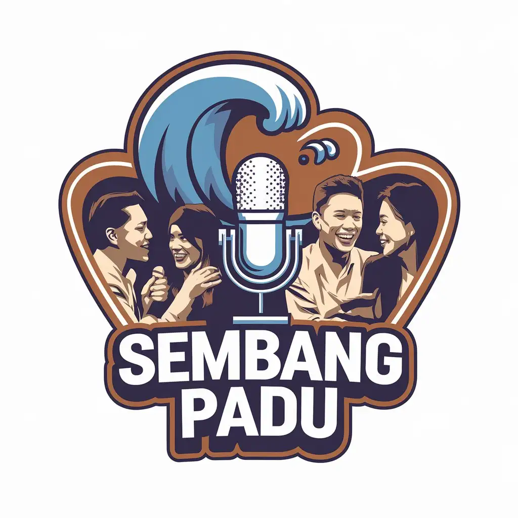 LOGO Design for SEMBANG PADU Microphone Wave Symbol with Laughing Chatters for Entertainment