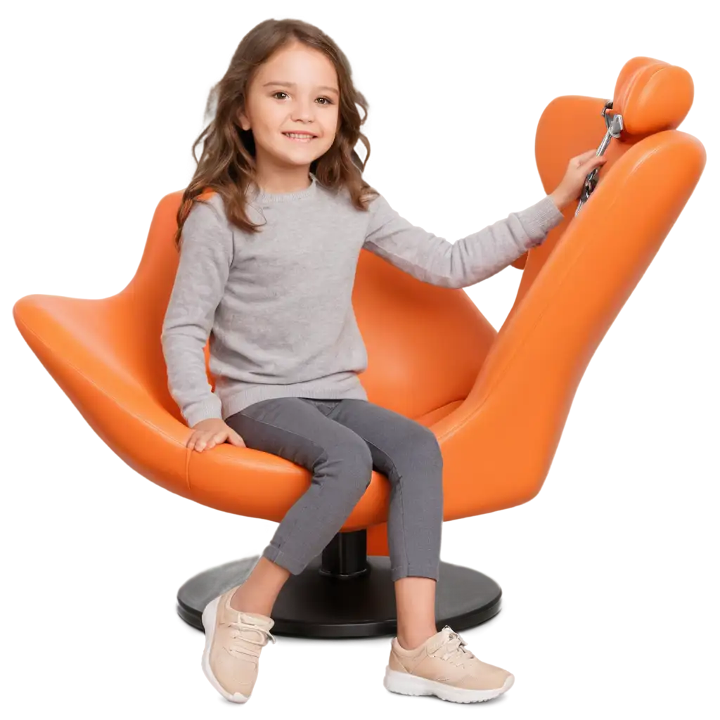 Realistic-PNG-of-a-5YearOld-Girl-Smiling-in-an-Orange-Dental-Chair-HighQuality-Image-for-Professional-Use