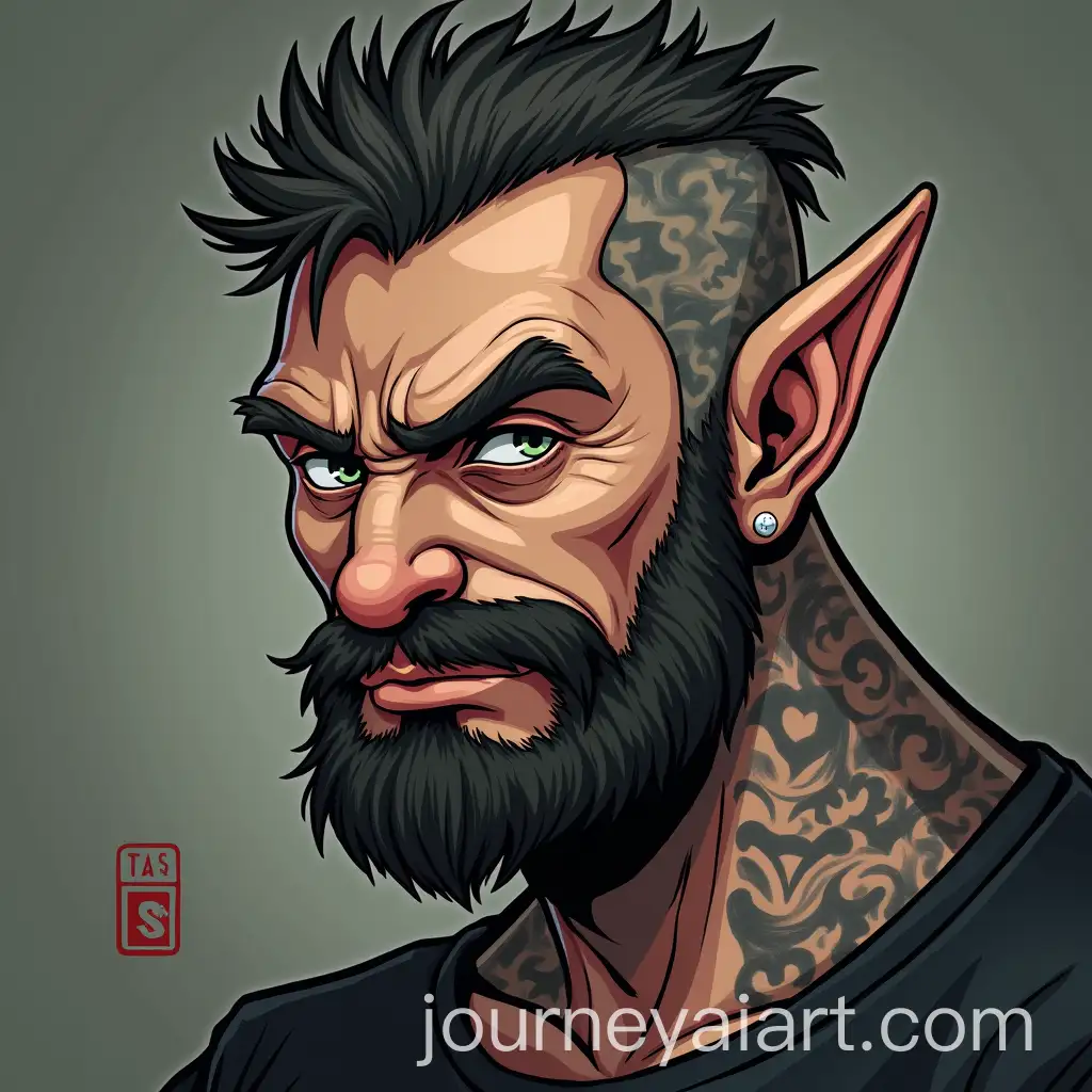 Serious-MiddleAged-Elf-with-Tattooed-Spiky-Hair-and-Beard