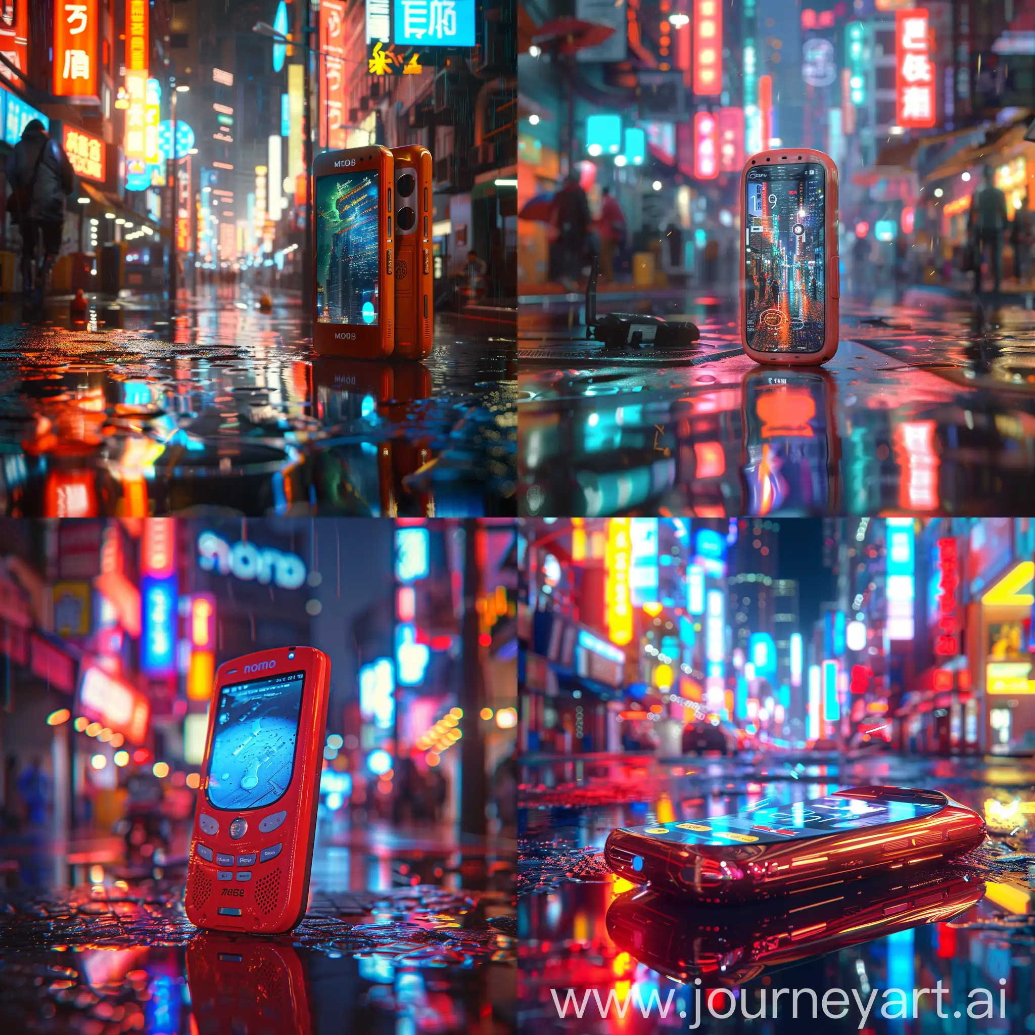 Futuristic-CGI-of-a-2050s-Nokia-3310-with-Holographic-Display-in-Urban-Setting