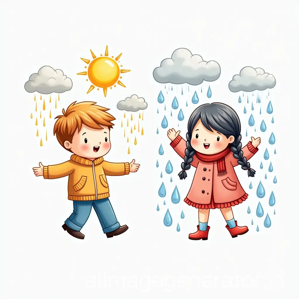 Cartoon-of-Boy-and-Girl-in-Different-WeatherAI-Art-Prompt-Expansion-Conditions-with-Changing-Outfits