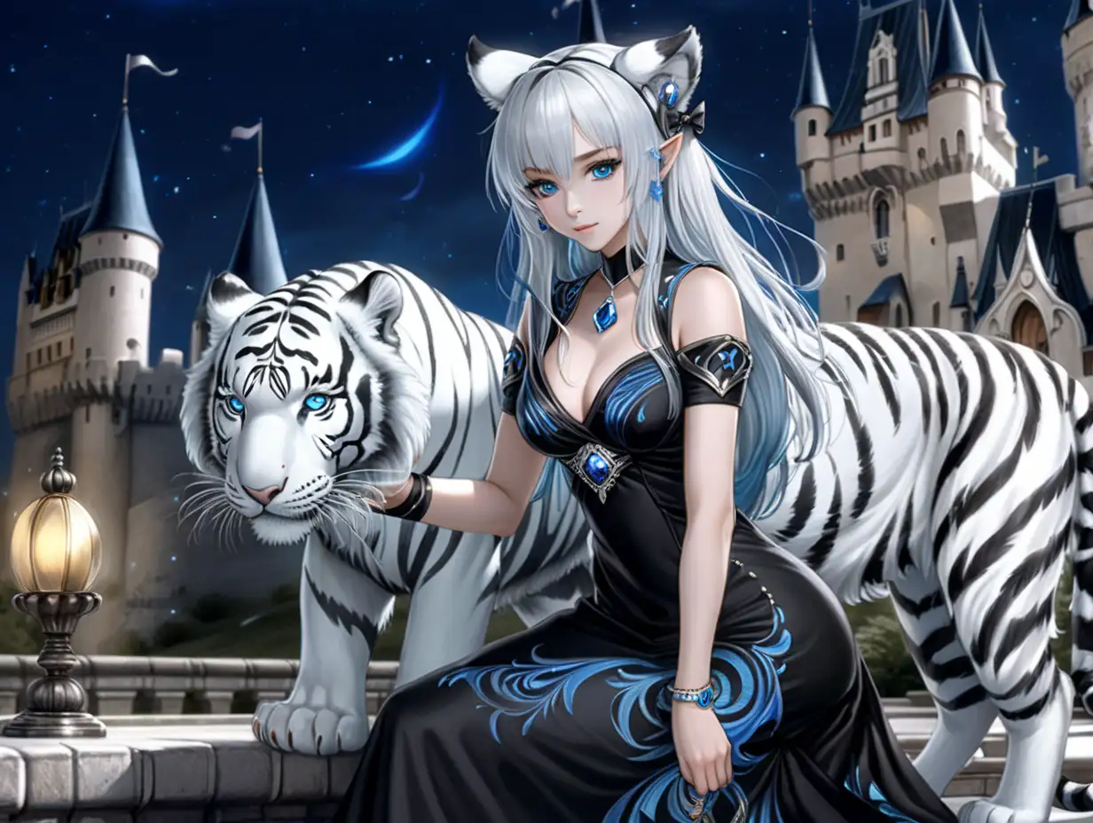 Beautiful-Mage-Woman-with-White-Tiger-Ears-and-Dark-Castle-Background