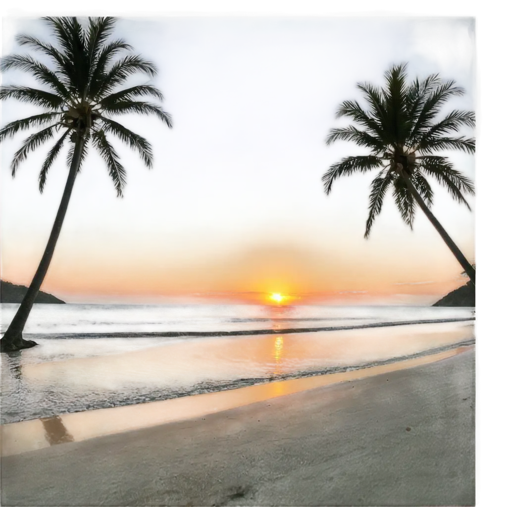 Stunning-PNG-Image-of-a-Beautiful-Beach-with-Palm-Trees-and-Sun-Setting