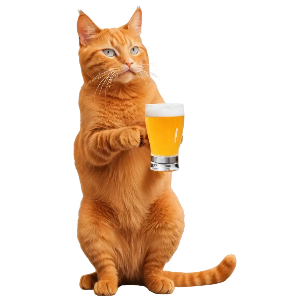 Vibrant-Orange-Cat-Drinking-Beer-PNG-Image-Quirky-and-Refreshing-Illustration