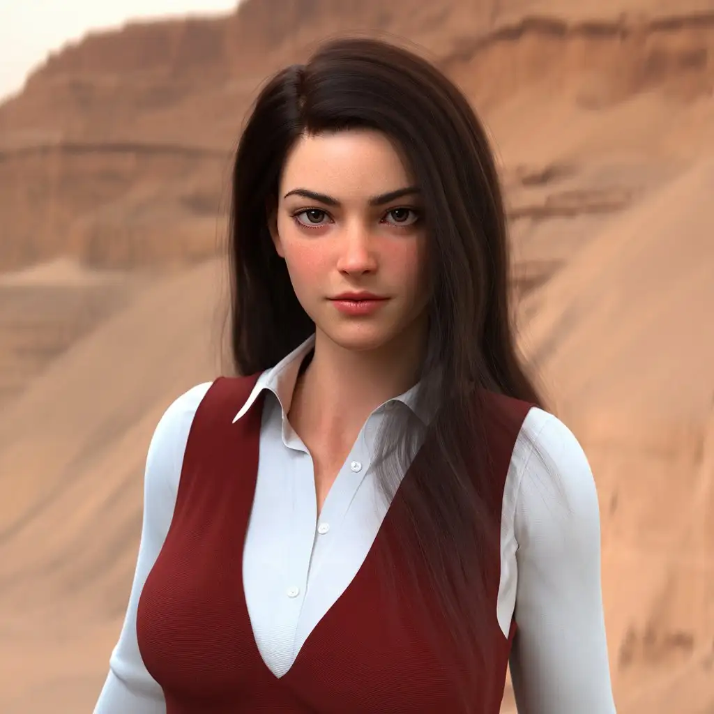 Realistic-Beautiful-Woman-with-Long-Dark-Brown-Hair-in-Desert-3D-Setting