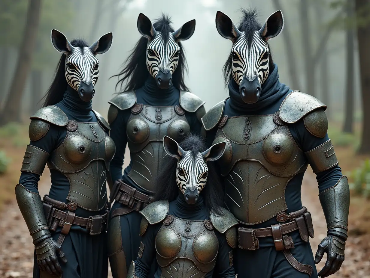 Ki-Fantasy Family,Man,Woman, and Children, giant Zebra face and with Glass and Metal armor equipment