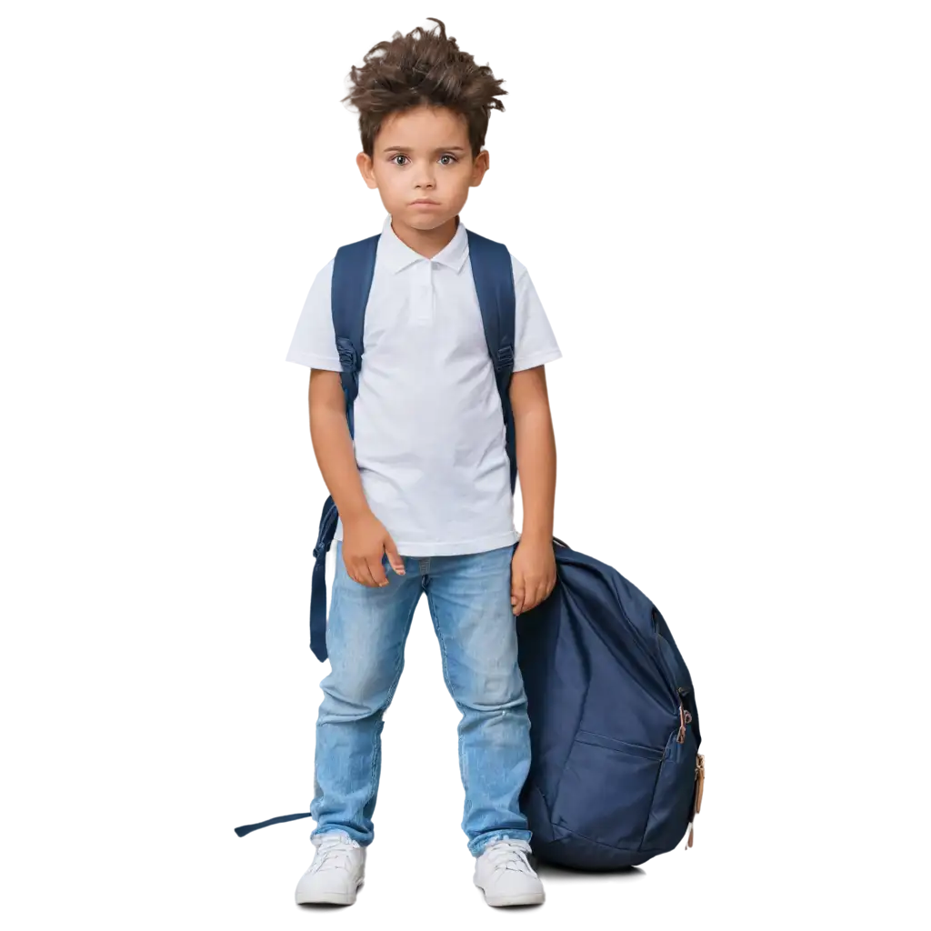 portrait a child boy with backpack and hold notebook