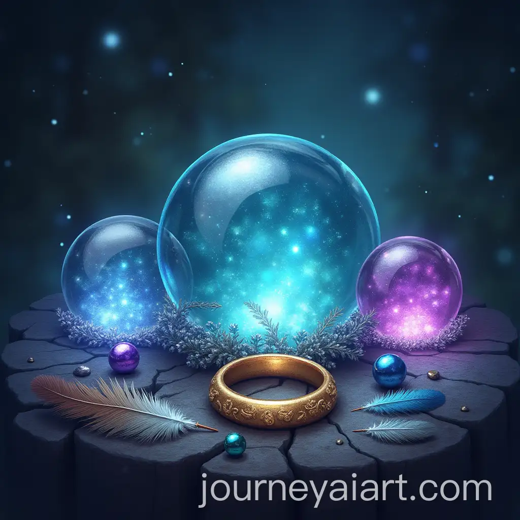 Fantasy-Scene-with-Crystal-Balls-Enchanted-Ring-and-Feathers