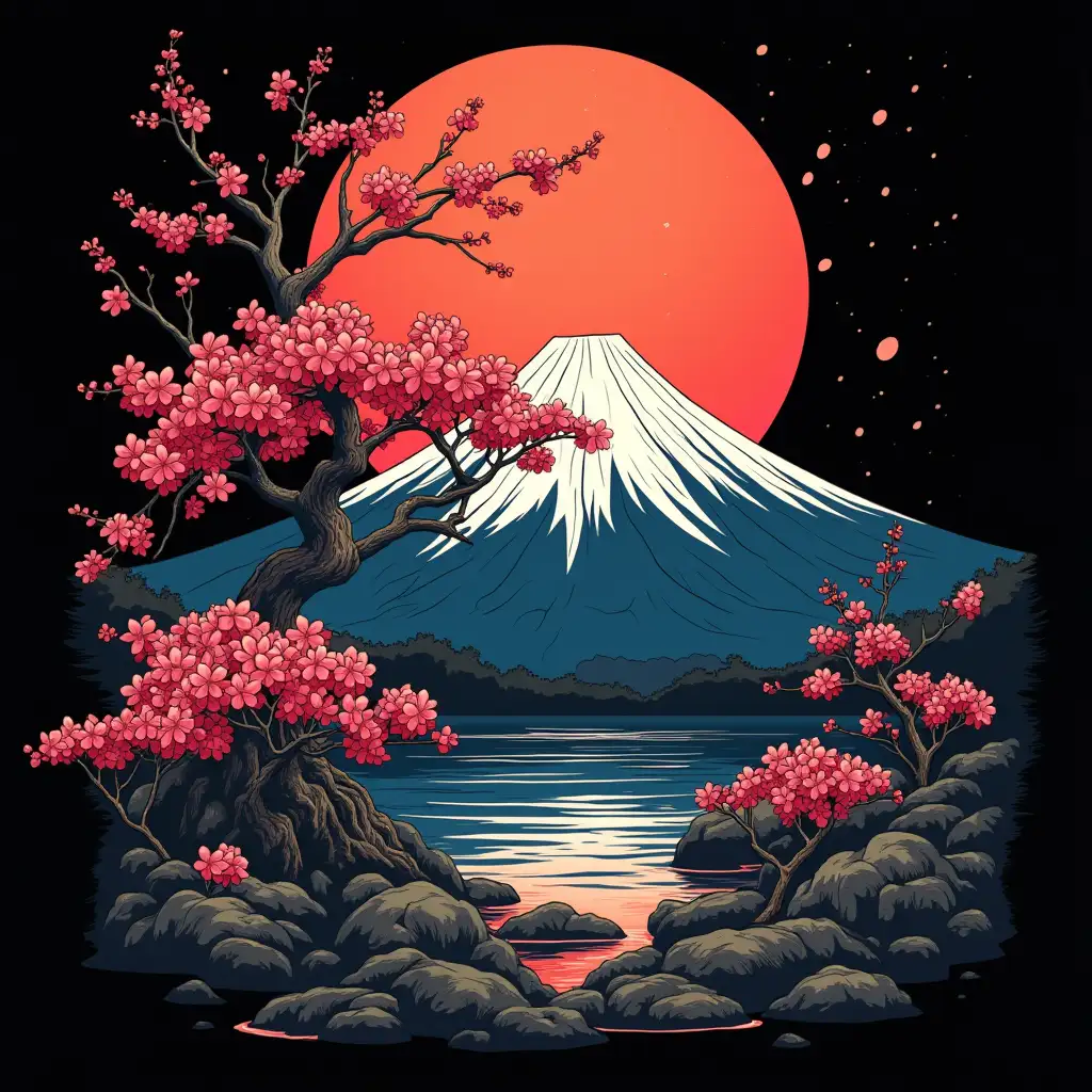 Sakura-and-Mount-Fuji-Concept-Art-for-TShirt-Design