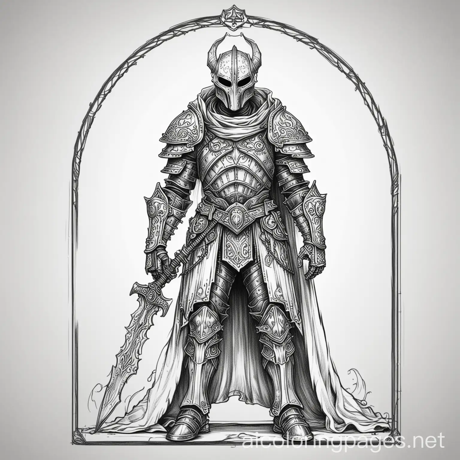 Gothic-Alien-Medieval-Knight-Ghost-Coloring-Page