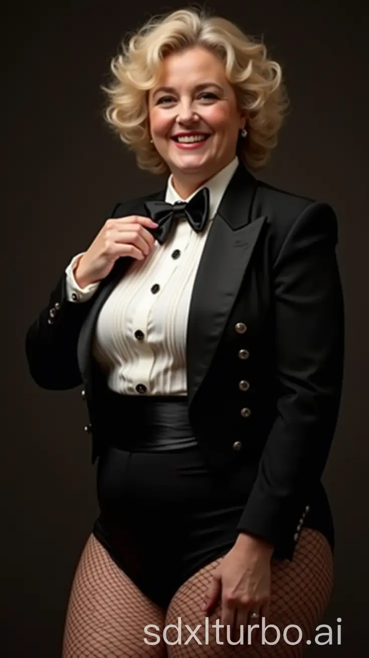 Smiling-Caucasian-Woman-in-Formal-Orchestra-Tuxedo-with-Bow-Tie