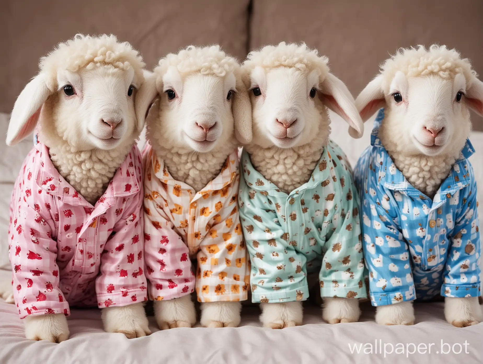cute lambs in different color pajamas