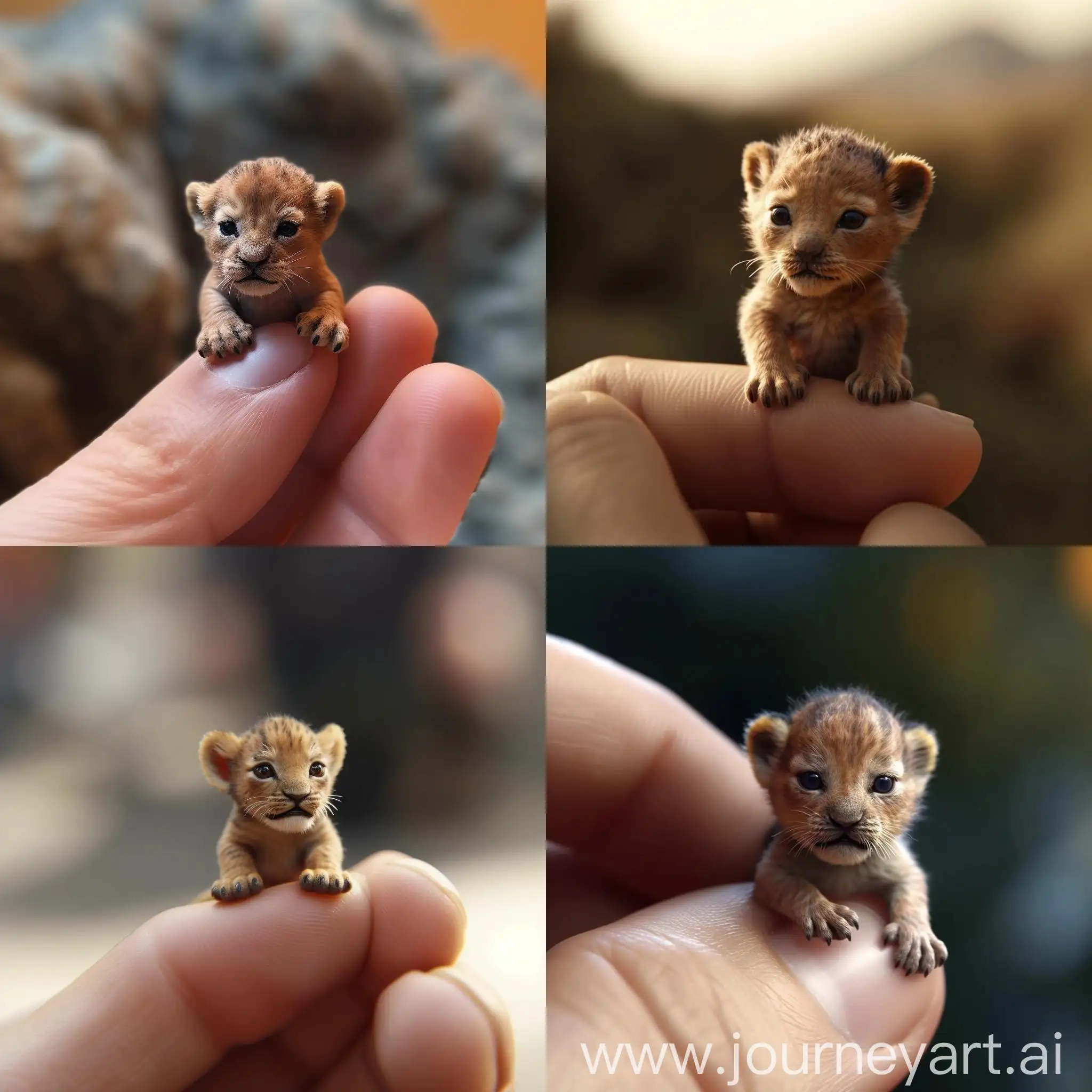 Tiny-World-Miniature-Lion-Held-on-Finger-Pixar-Style