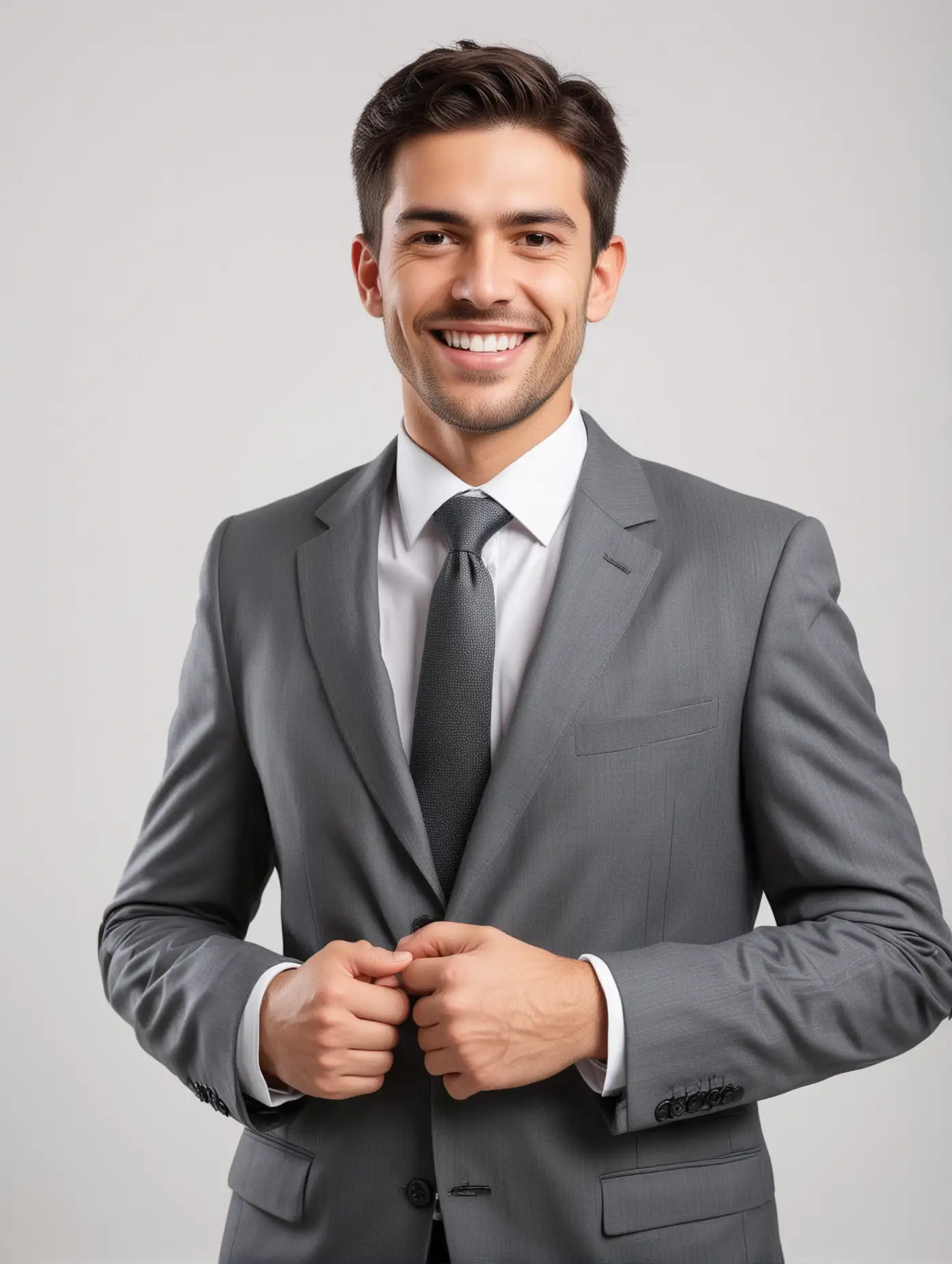 Happy Businessman Smiling Towards Camera on White Background