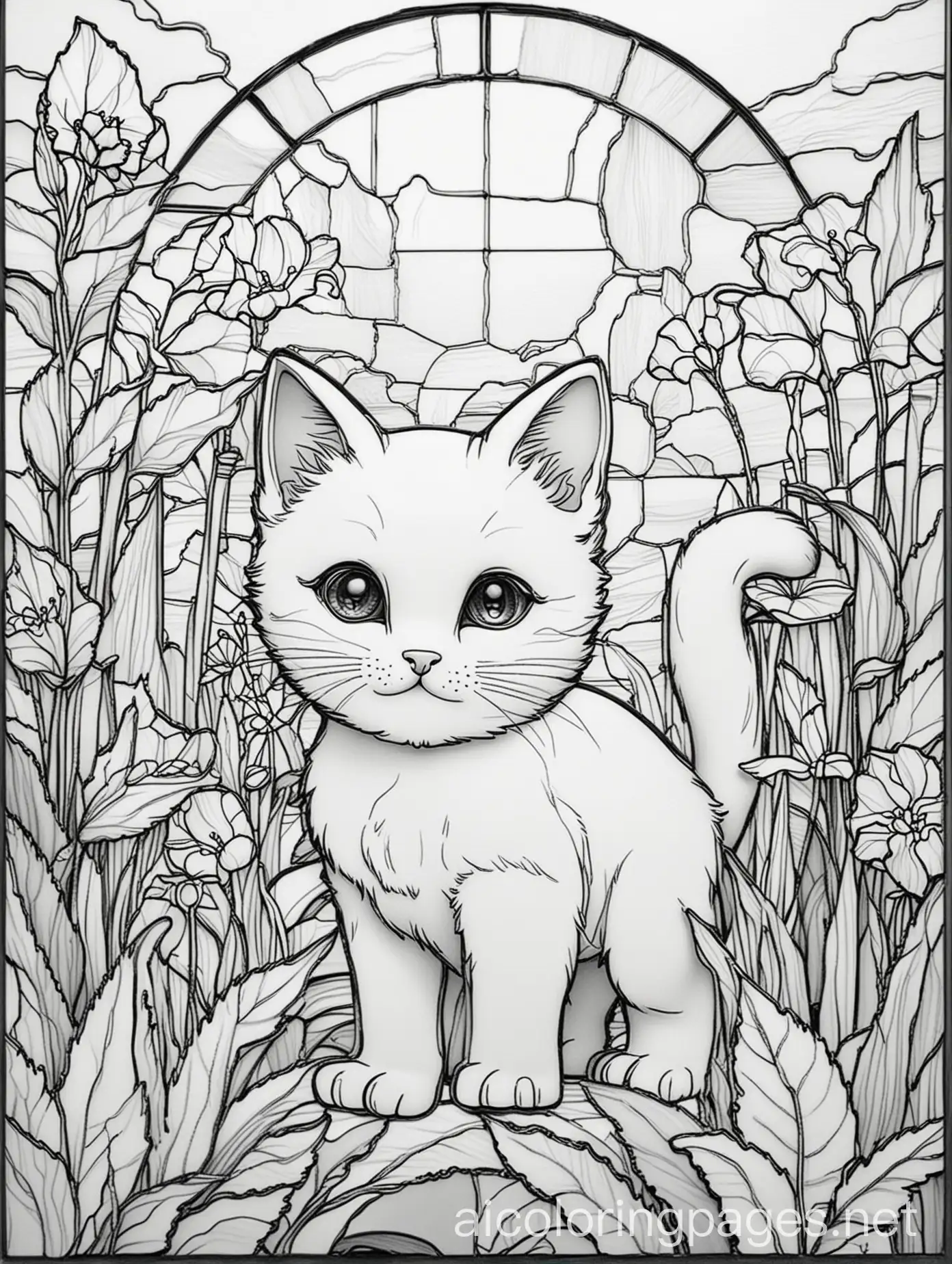 Baby-Kitten-Coloring-Page-in-Garden-Setting