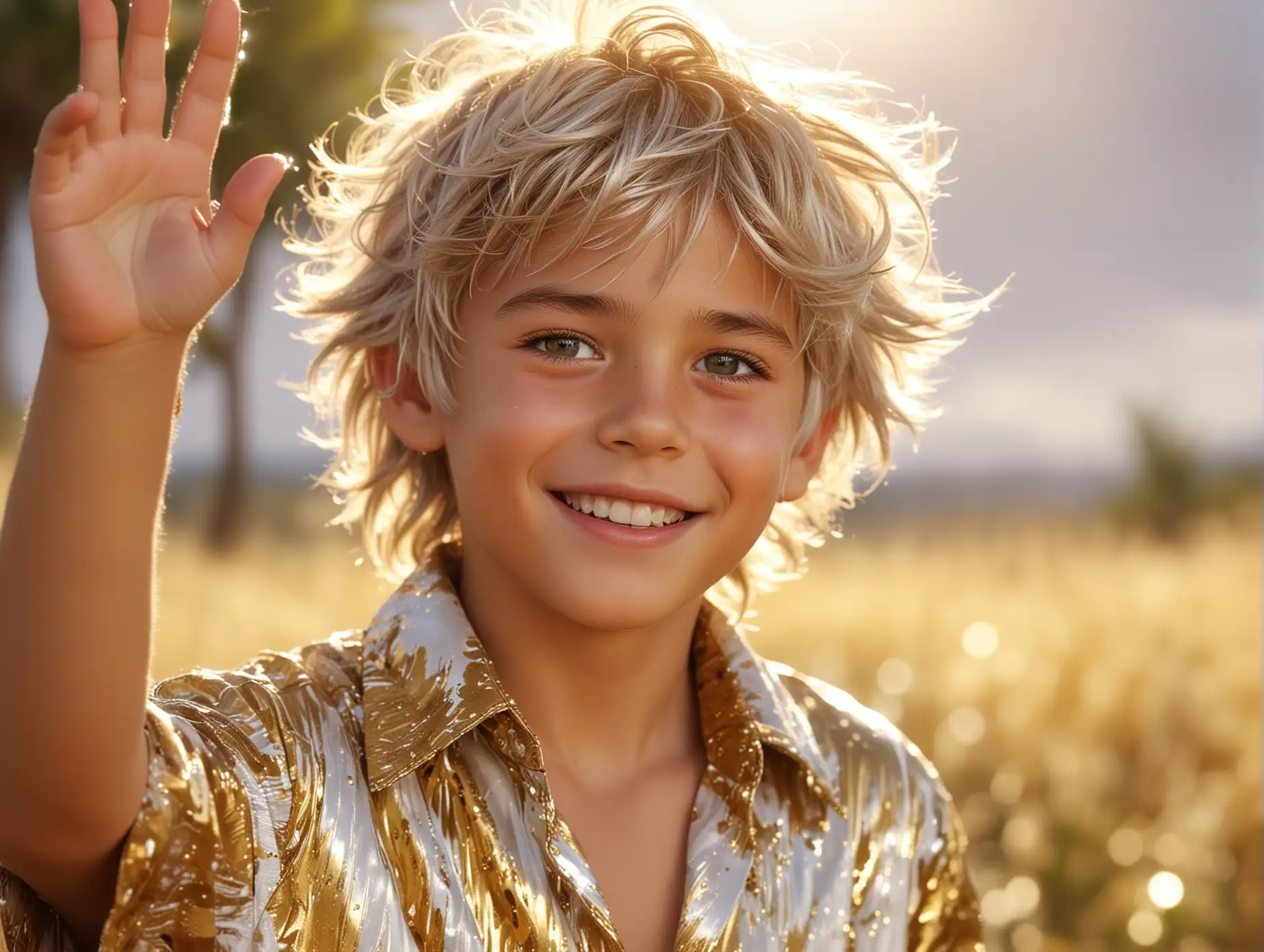 Enthusiastic-Boy-with-Sparkling-Gold-Hair-in-Hawaiian-Shirt-CloseUp