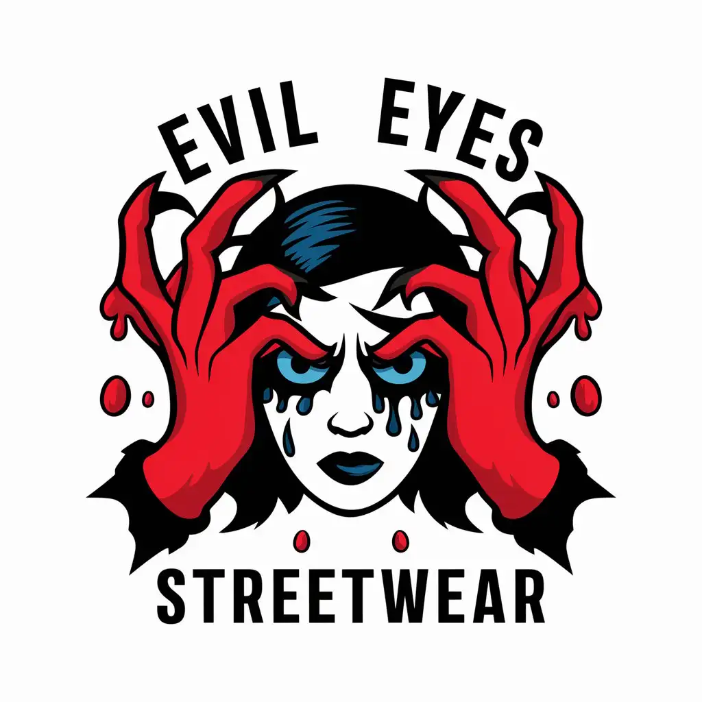 LOGO Design For EVIL EYES StreetWear Monster Red Hands and Evil Red Eyes with Blue Blood Dripping