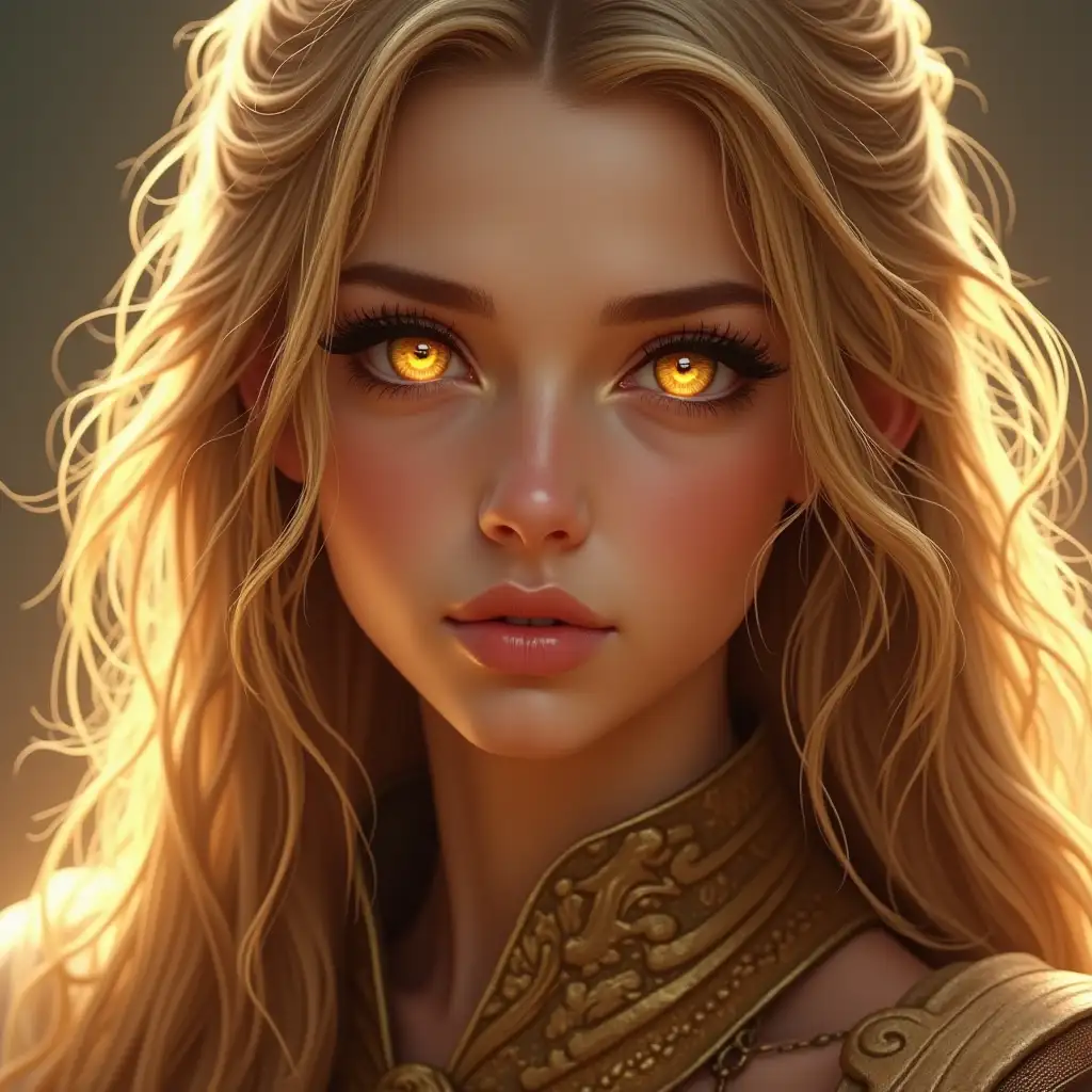 Portrait-of-a-GoldenEyed-Young-Female-Warrior-with-Long-Golden-Hair