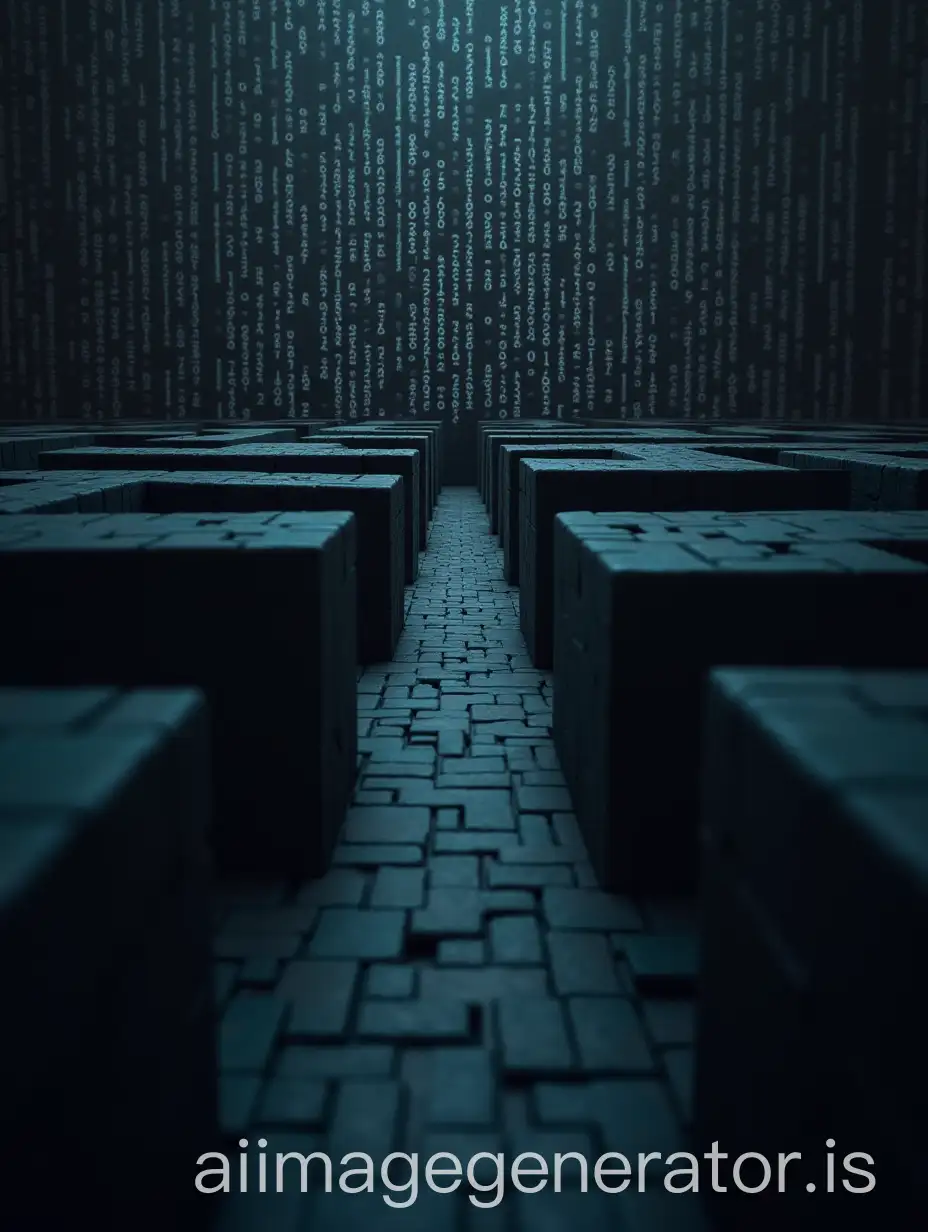 In a maze there is a wall where numbers are blinking and changing. The numbers on the maze wall rearrange showing a pattern. At the back, the maze continues to extend, with walls that show similar patterns in other directions.