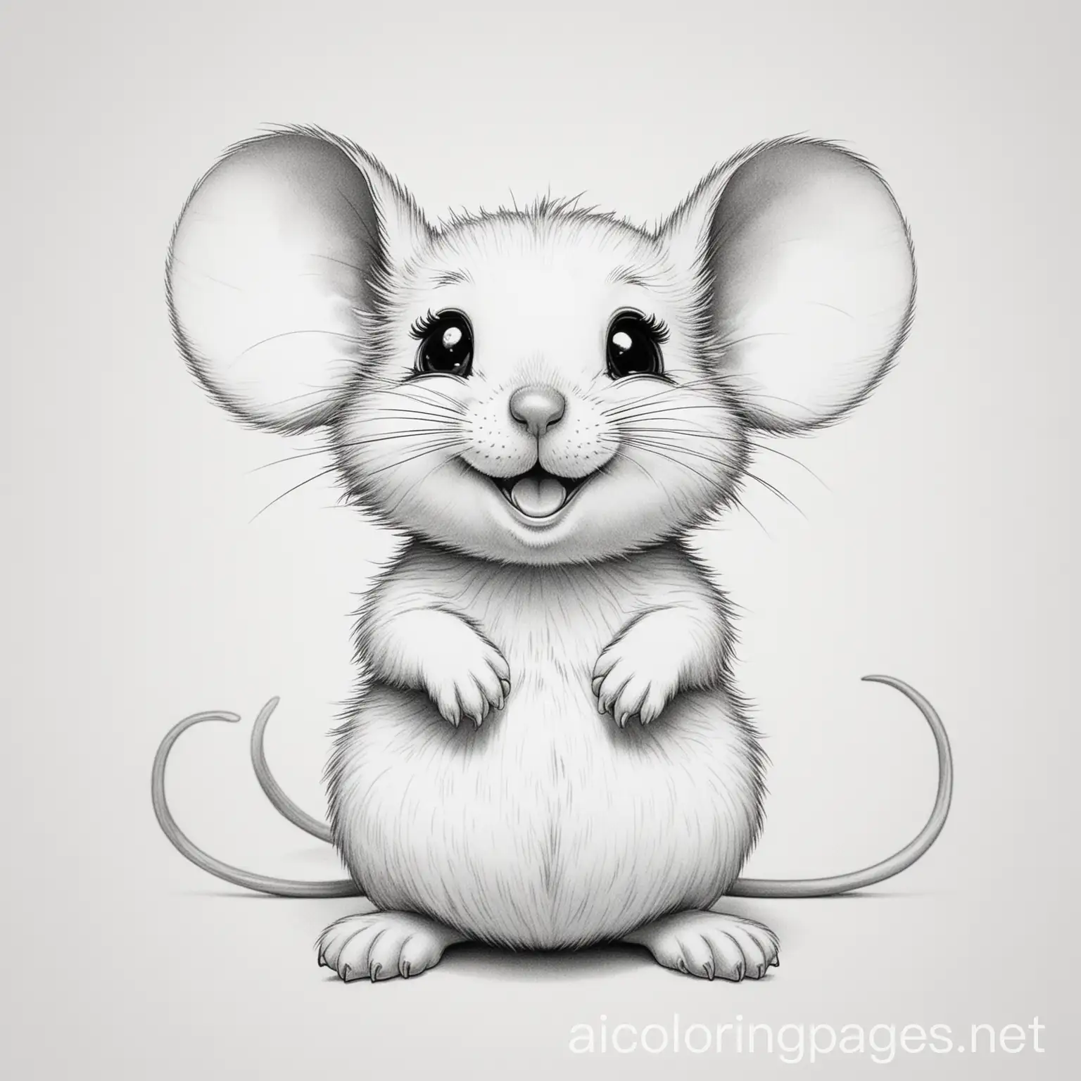 happpy mouse , Coloring Page, black and white, line art, white background, Simplicity, Ample White Space