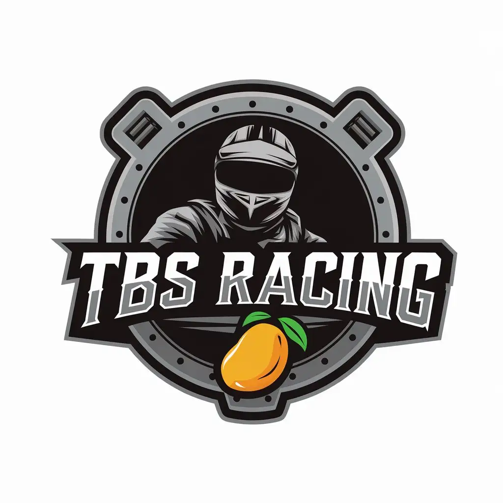 LOGO Design for TBS Racing Vector Logo with Tactic Round Ext Exd Blk It Font and Mango Element