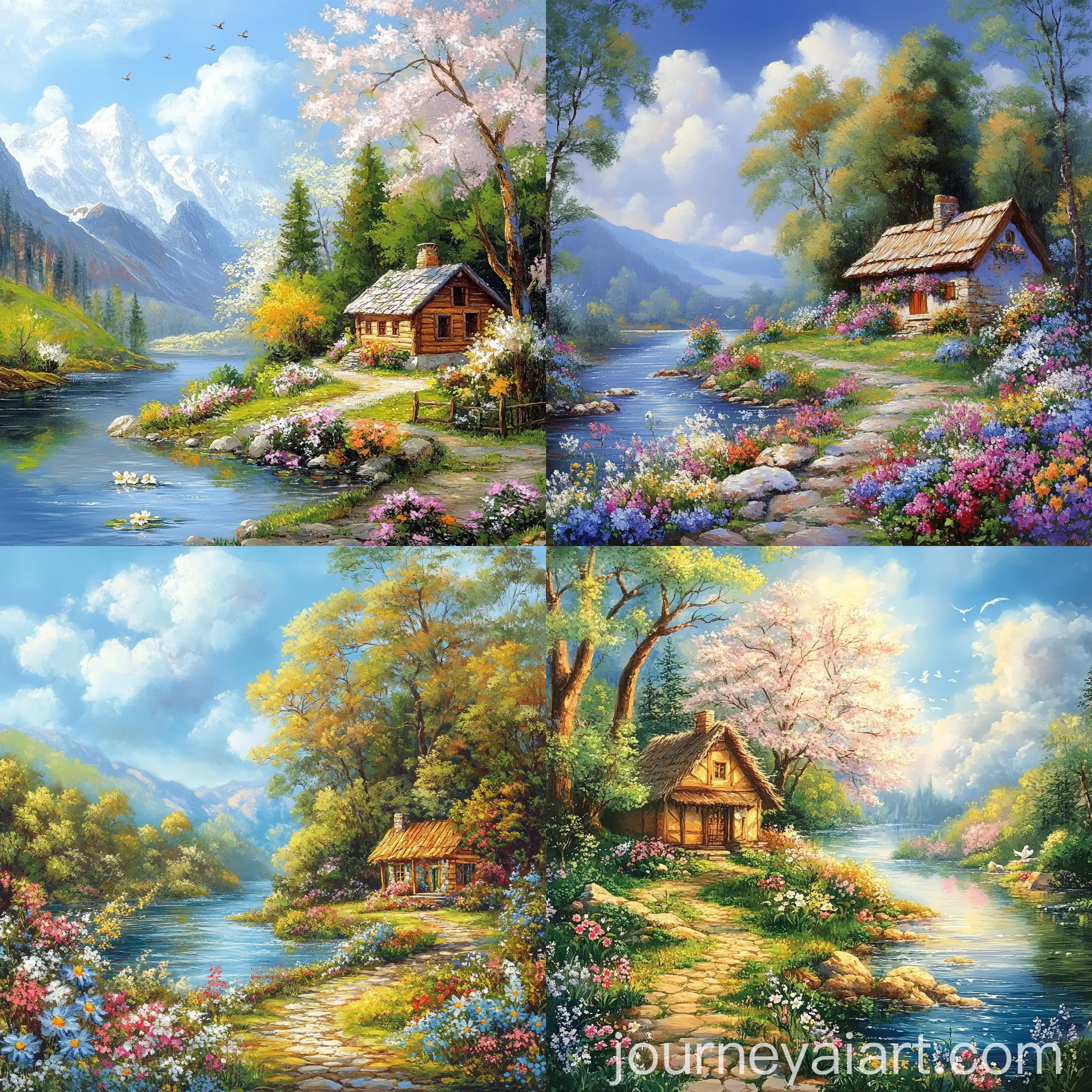 Riverside-Hut-Surrounded-by-Lush-Nature-and-Blue-Sky