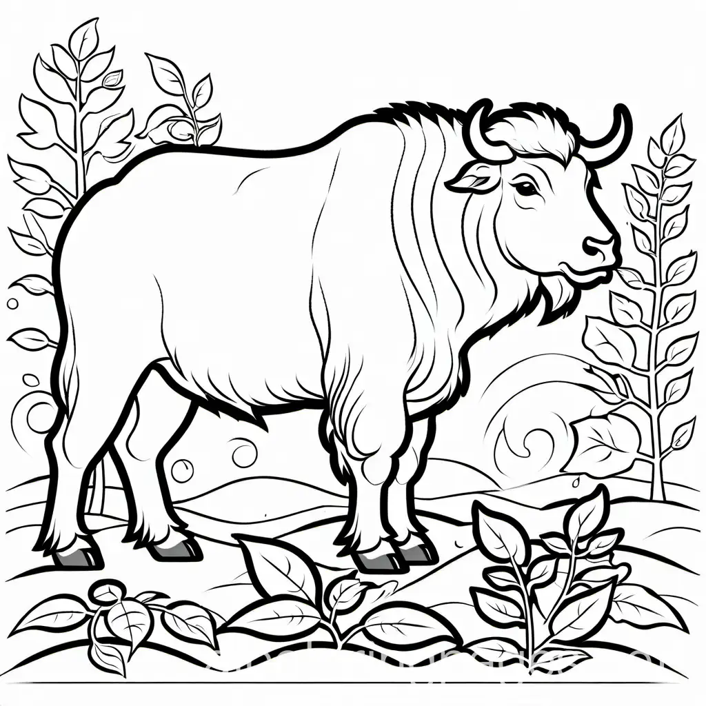 Sichuan-Takin-Eating-Leaves-Coloring-Page