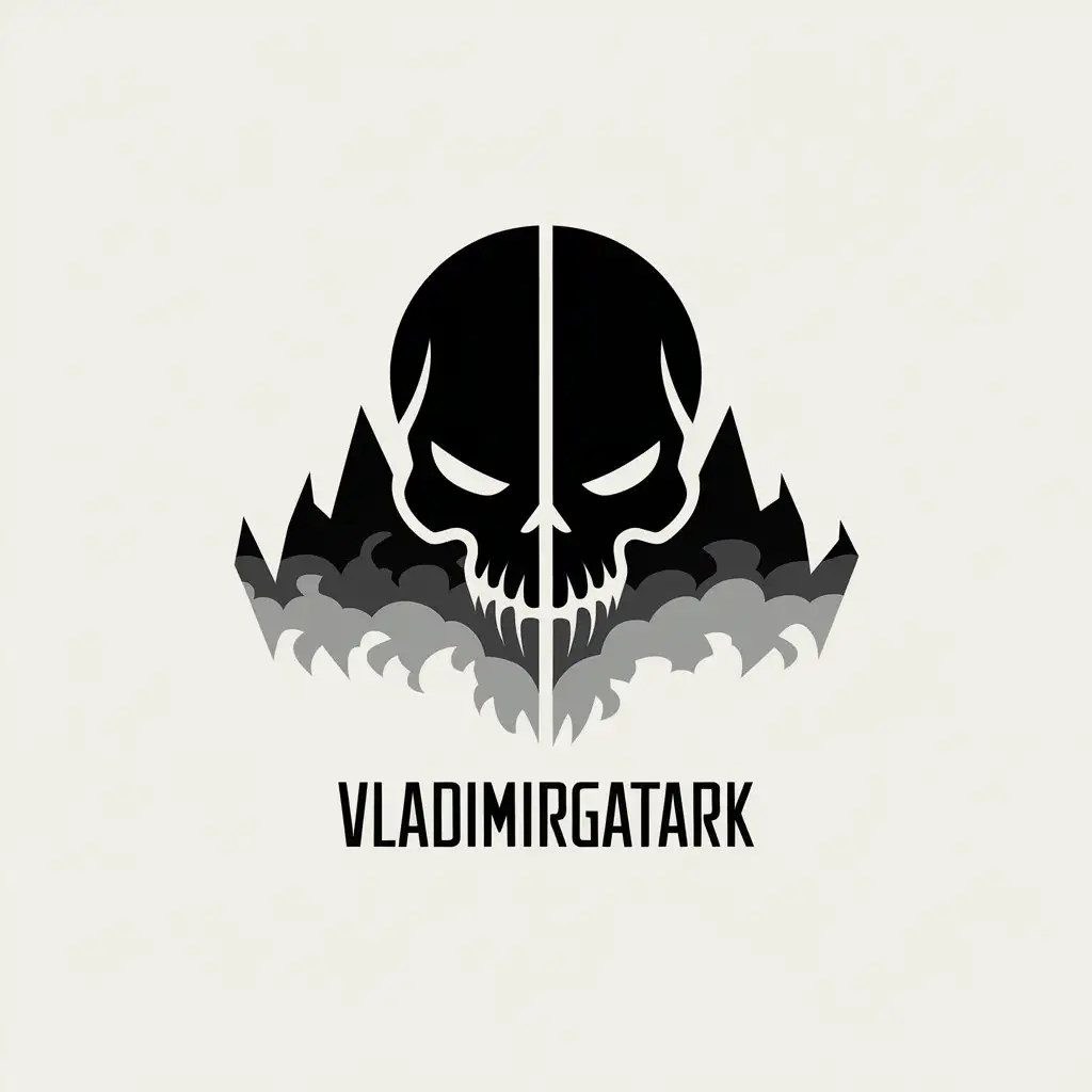 LOGO Design for VLADIMIRGATARK Creepy Split Skull in Fog with Minimalistic Style