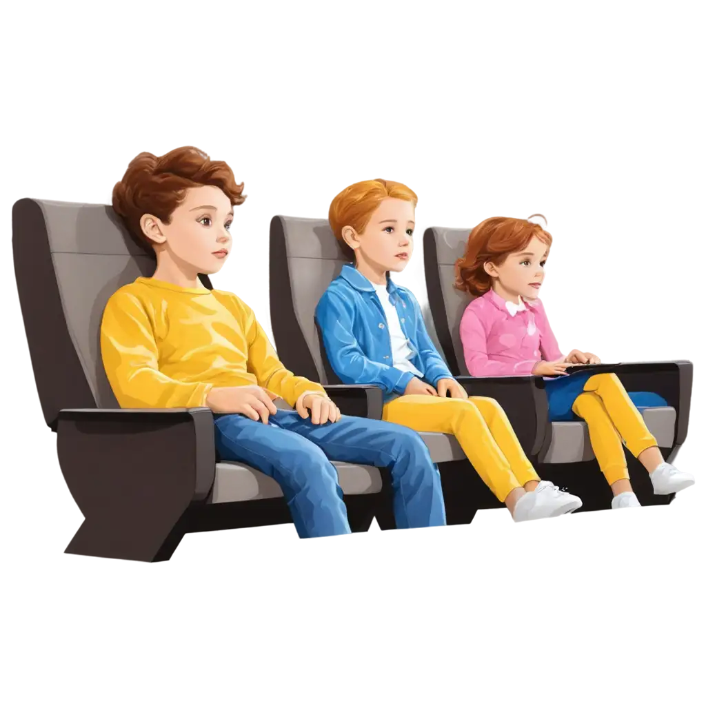 Cartoon-Children-in-Fashionable-Outfits-Watching-Movie-PNG-Image-for-Digital-Art-and-Creative-Projects