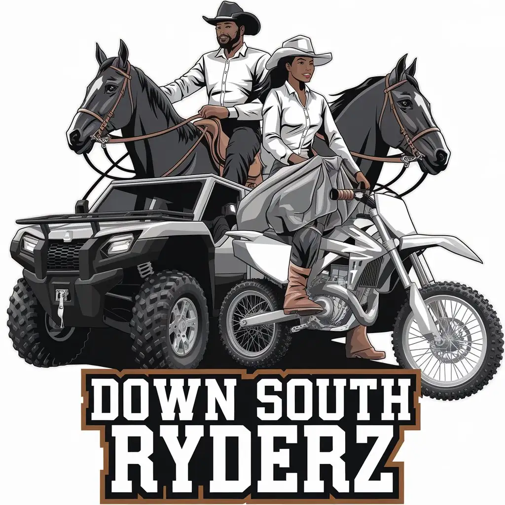 LOGO Design for Down South Ryderz Black Men and Women with Horses ATVs and Dirt Bikes for Event Industry