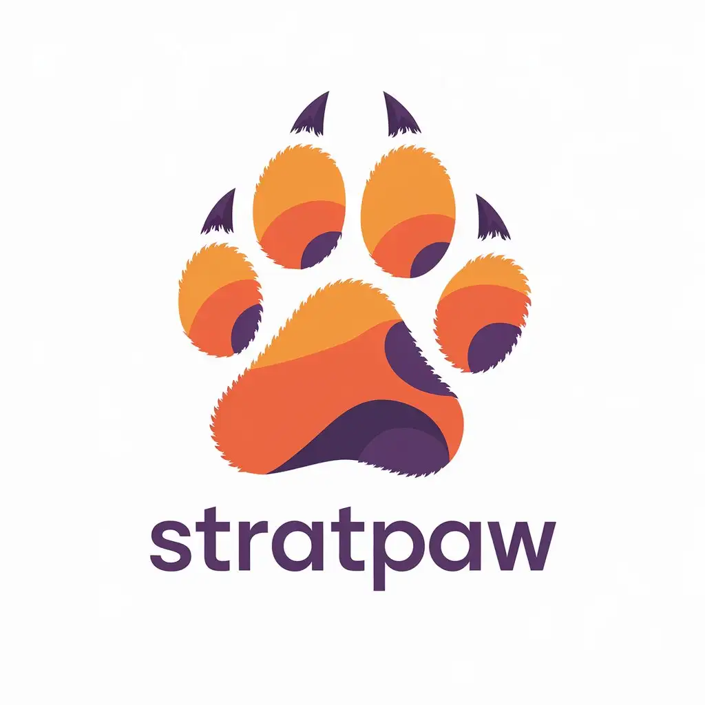 LOGO Design for Stratpaw Minimalistic Paw Symbol with Orange and Purple Blend for Creativity and Storytelling