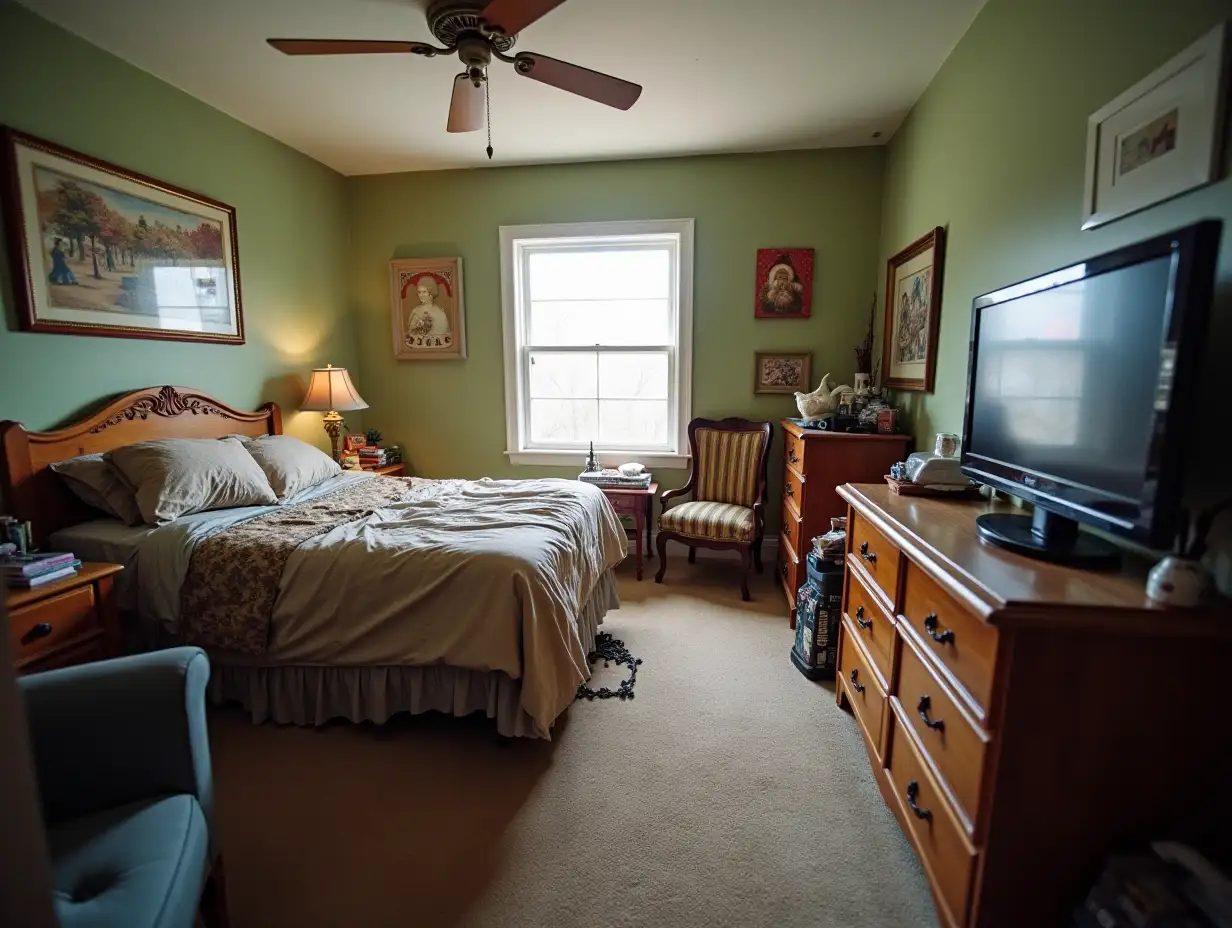 Messy-Bedroom-with-Bed-Dresser-and-TV-Scene