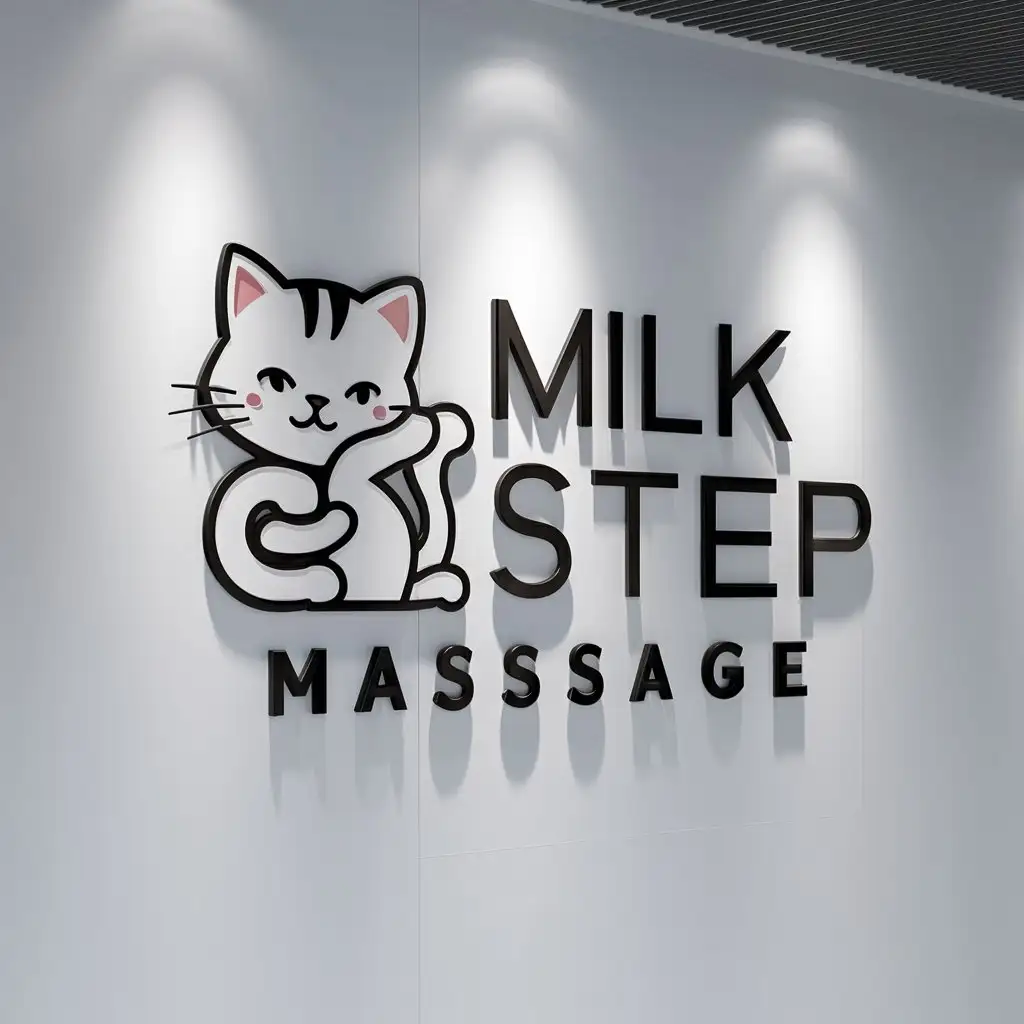 LOGO-Design-for-Milk-Step-Massage-Cat-Performing-Back-Massage-with-Paws-for-Beauty-Spa-Industry