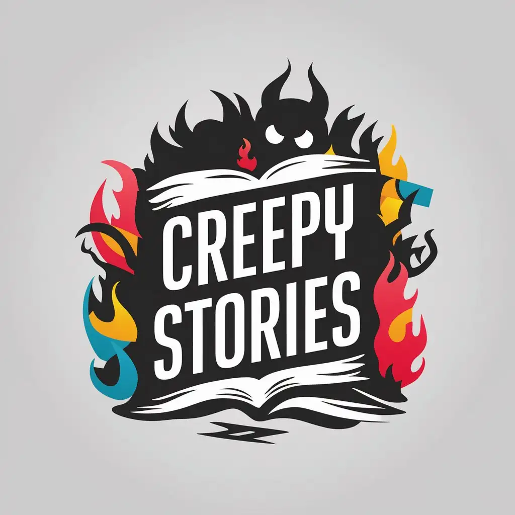 LOGO-Design-For-Creepy-Stories-Book-and-Monster-Theme-with-Sinister-Shadows-and-Fiery-Accents