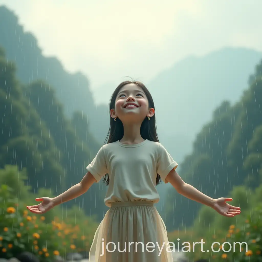 Joyful-Young-Girl-Embracing-Rain-on-Scenic-Mountain