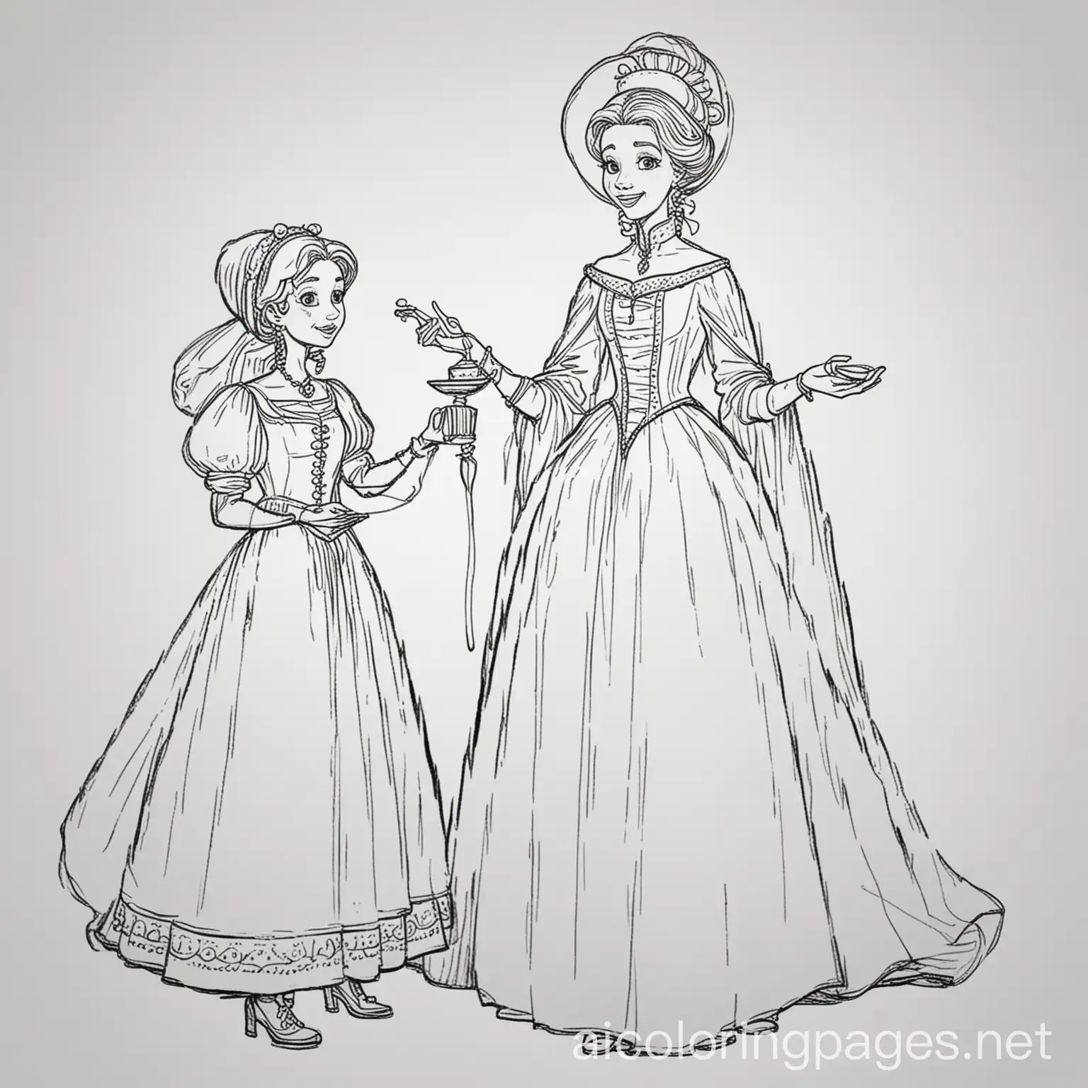 Peasant-Cinderella-and-Old-Fairy-Godmother-Coloring-Page