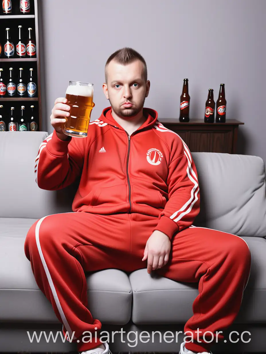 Friends-Enjoying-Beer-in-Casual-Tracksuits-on-a-Couch