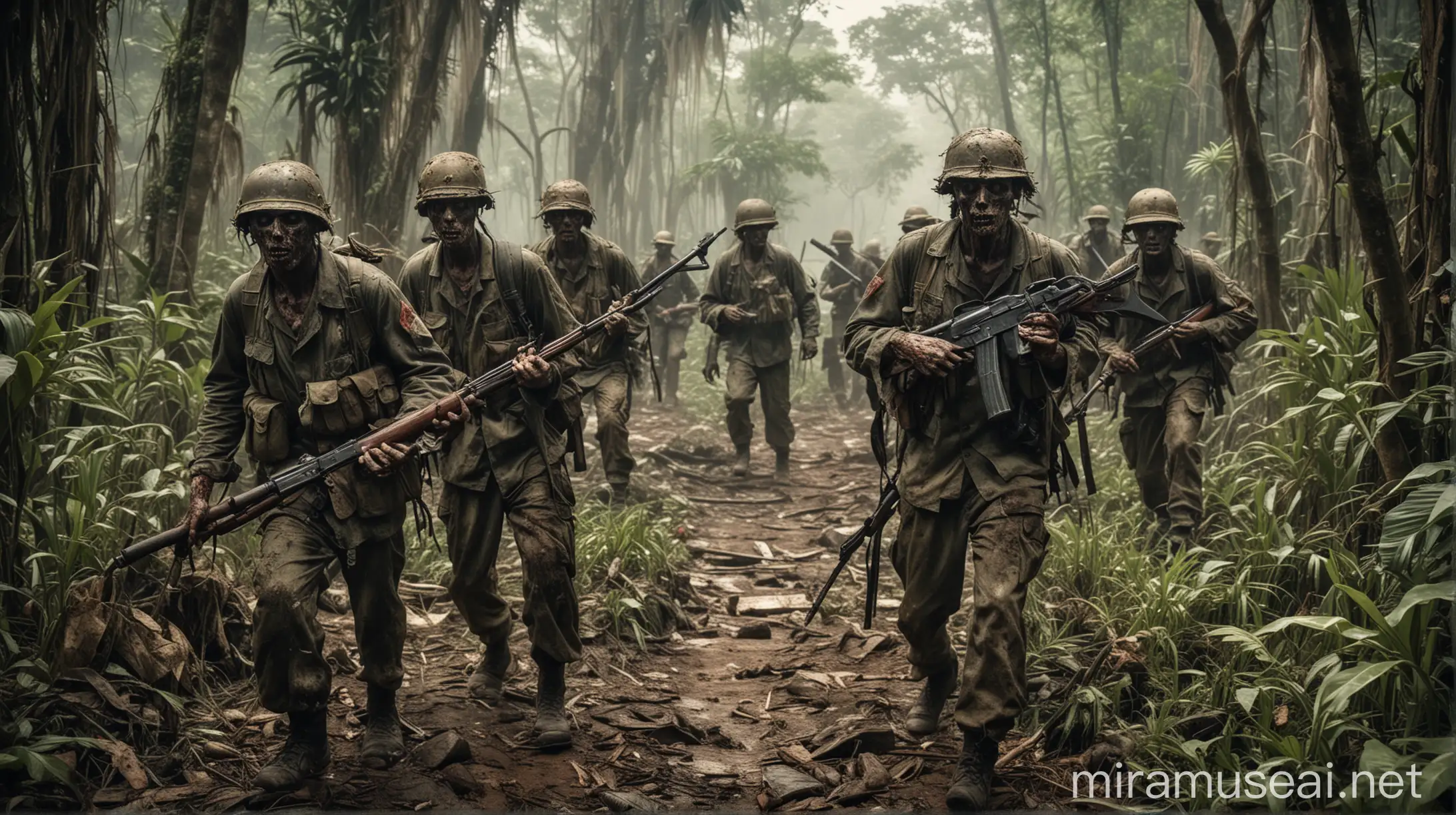 Decaying Zombie American Soldiers in Vietnam Jungle