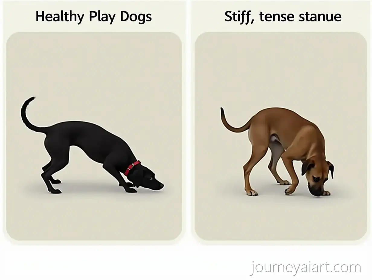 Healthy-Play-Bow-vsHealthy-vs-stressed-dog-posture-Stiff-Stress-Stance-in-Dogs