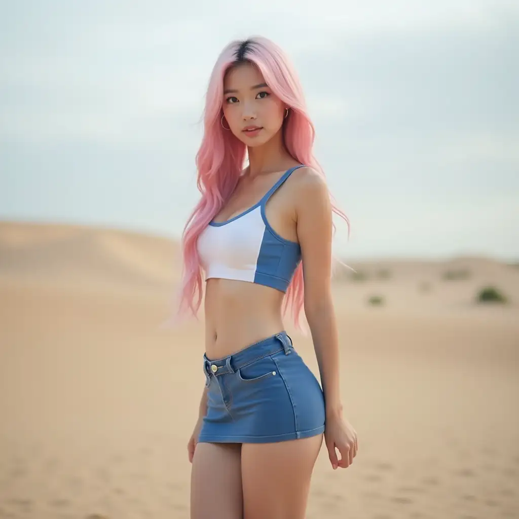 Beautiful-Korean-Woman-in-Dubai-Desert-with-Pink-Hair-and-Stylish-Outfit