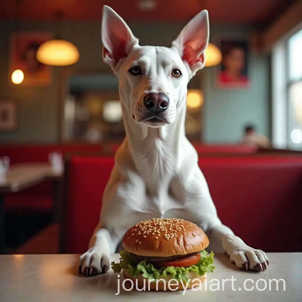 Dogo-Argentino-Enjoying-Burger-in-American-Diner