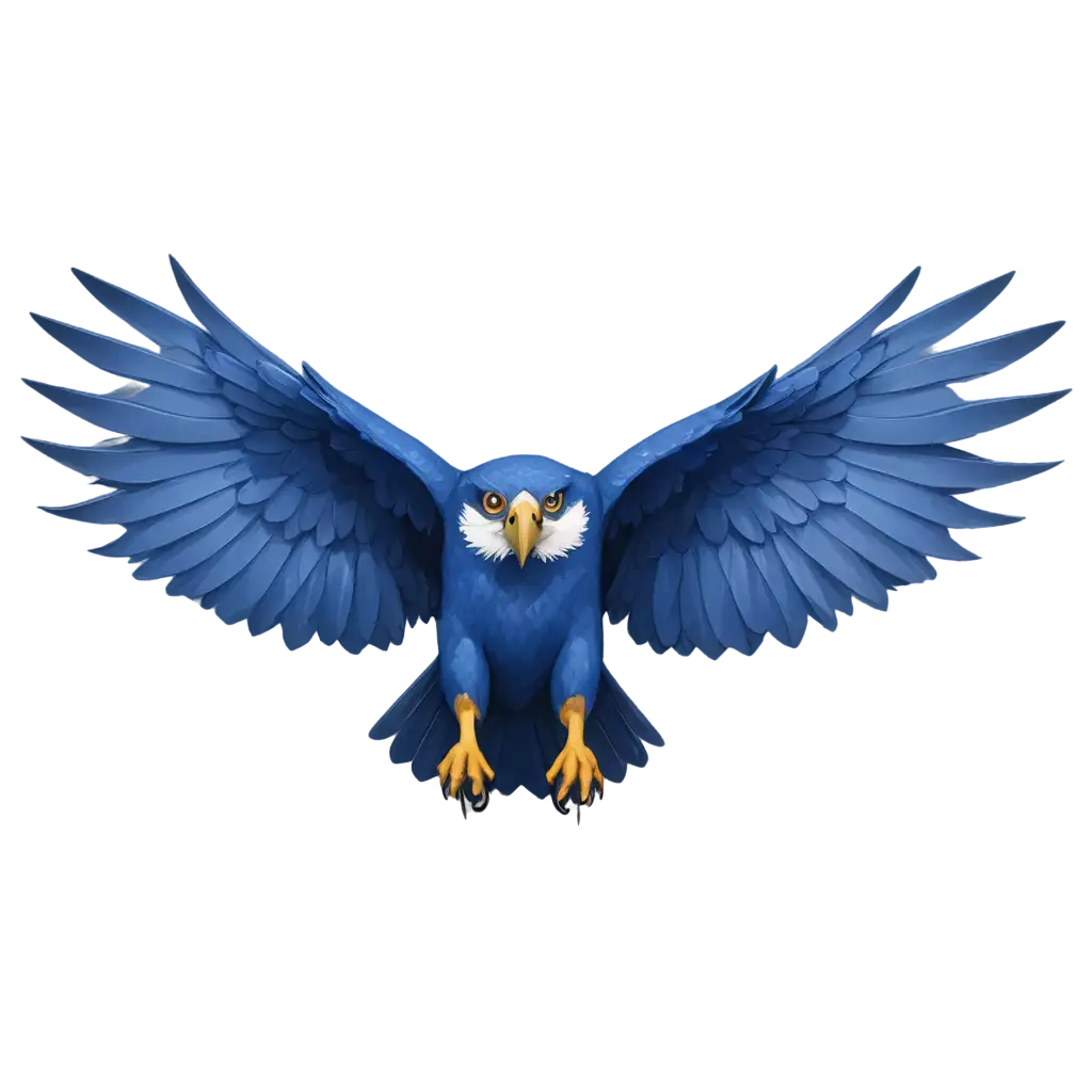 cartoon of a blue hawk with open wings facing front I want just the face and wings on flight