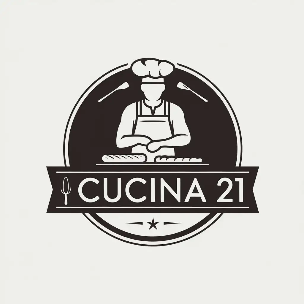 a vector logo design,with the text "CUCina 21", main symbol:baker,Minimalistic,be used in Restaurant industry,clear background