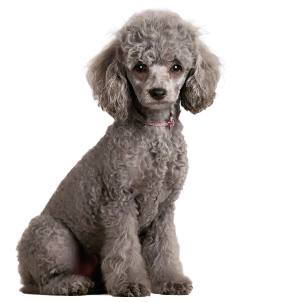 grey poodle sits with a kind face