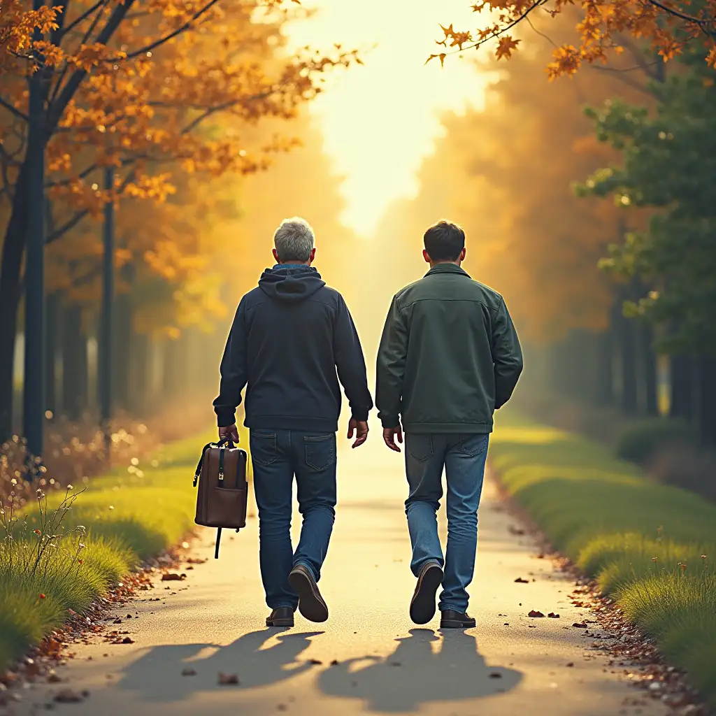 Two Men Walking Down a Path for a Book Cover Design