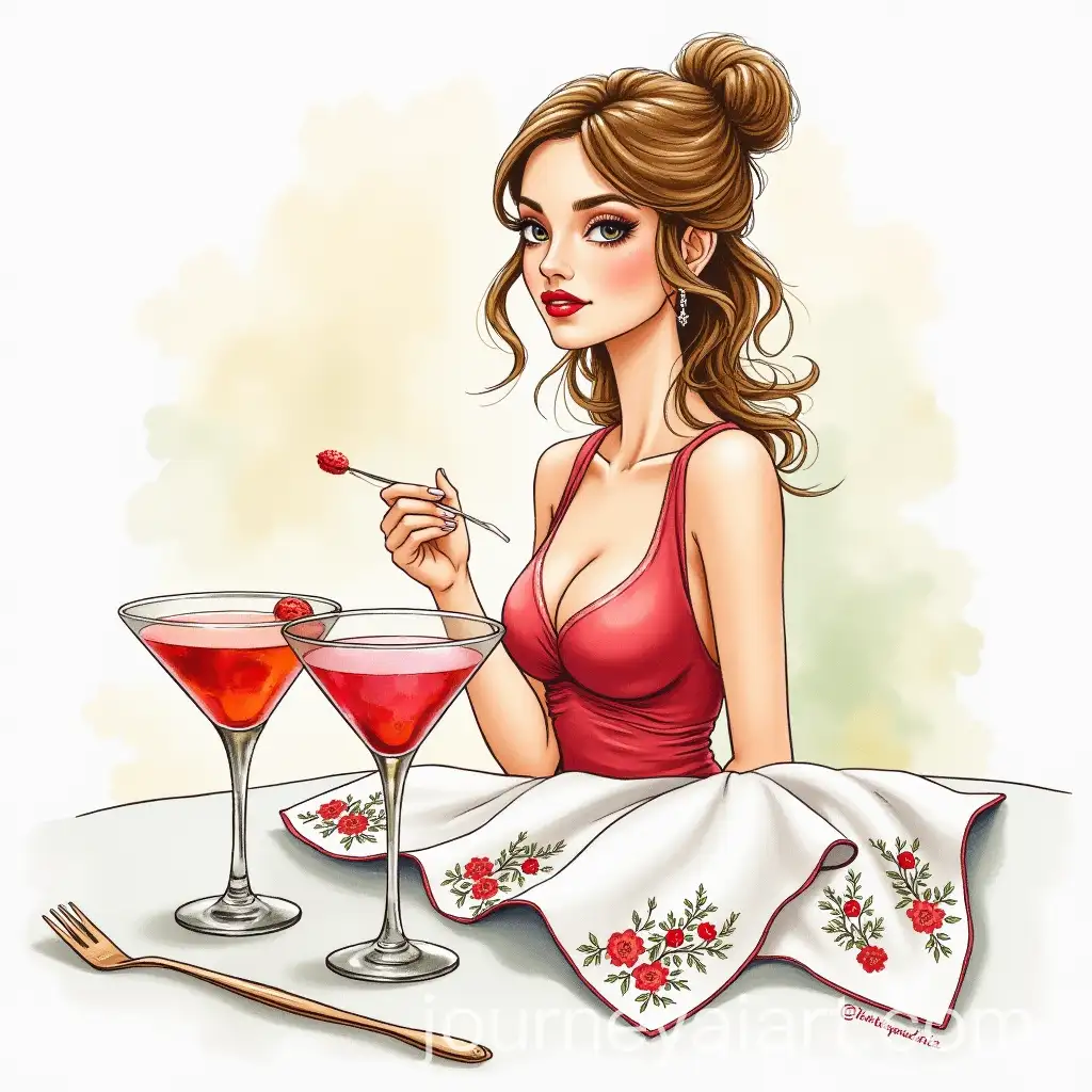 Spain-Girl-at-Cocktail-Party-with-Embroidered-Napkins-in-Watercolor-Style