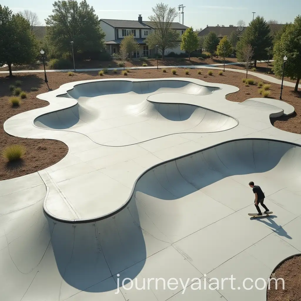 Birds-Eye-View-of-Skatepark-with-Skateboarder-Performing-Rail-Trick