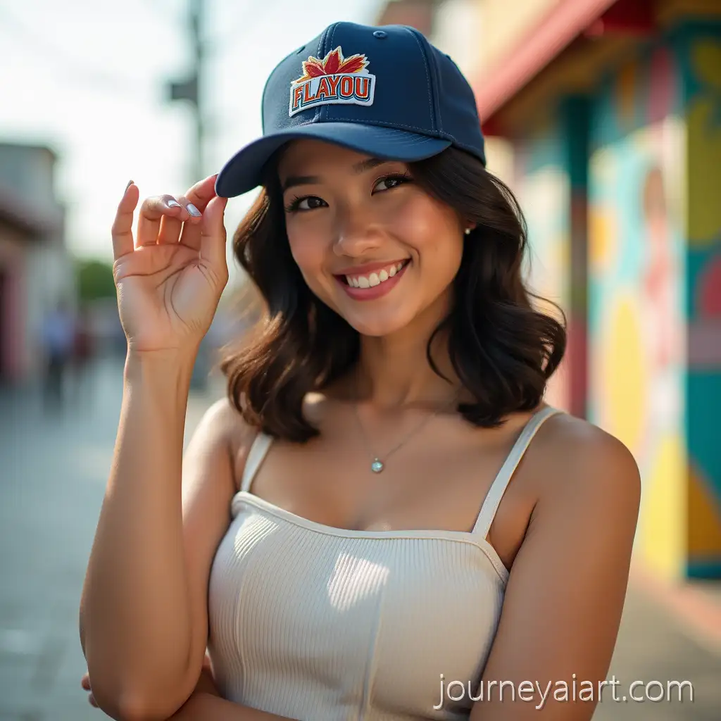 Youthful-and-Stylish-Indonesian-Teen-ModelFLAYOU-trendy-hat-ad-Sporting-FLAYOU-Cap-in-Urban-Setting