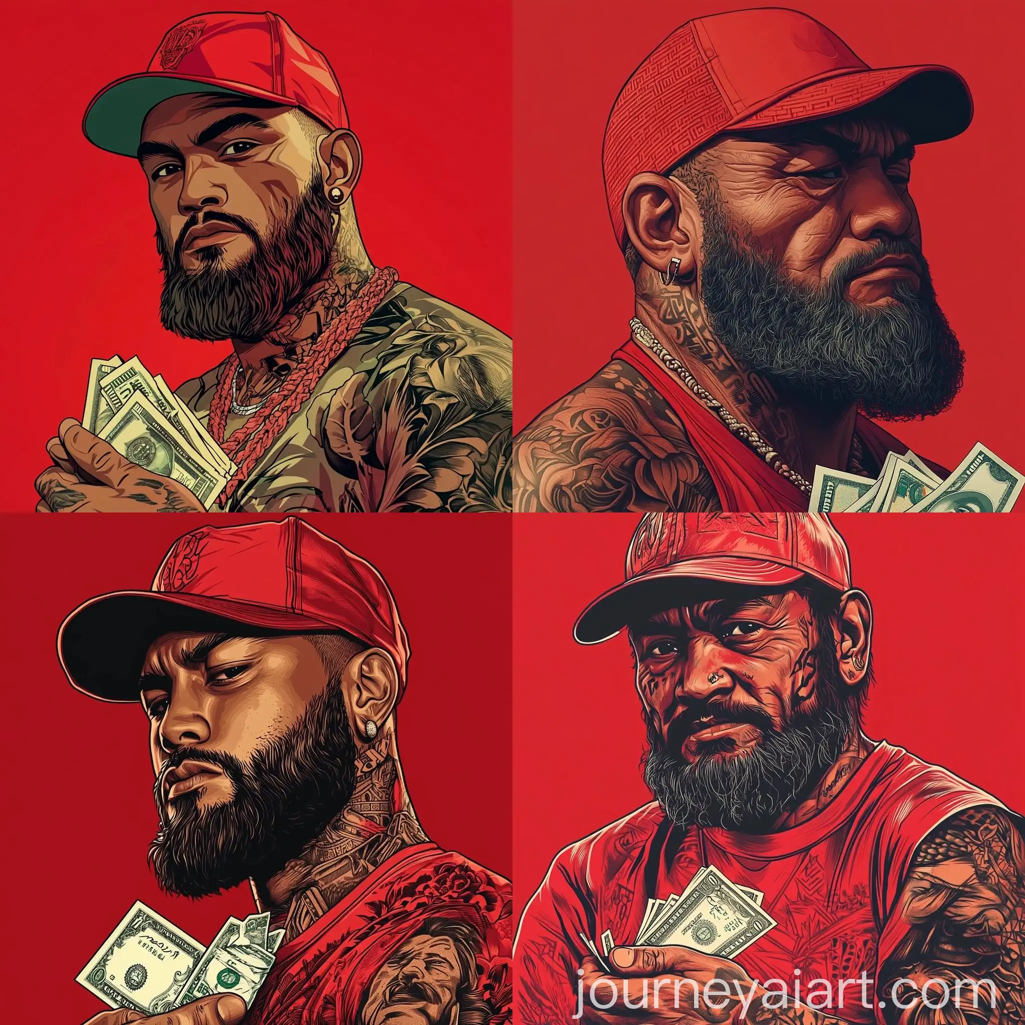 Middle-Aged-Samoan-Man-in-Japanese-Comic-Art-Style-with-Traditional-Tattoos-and-Money